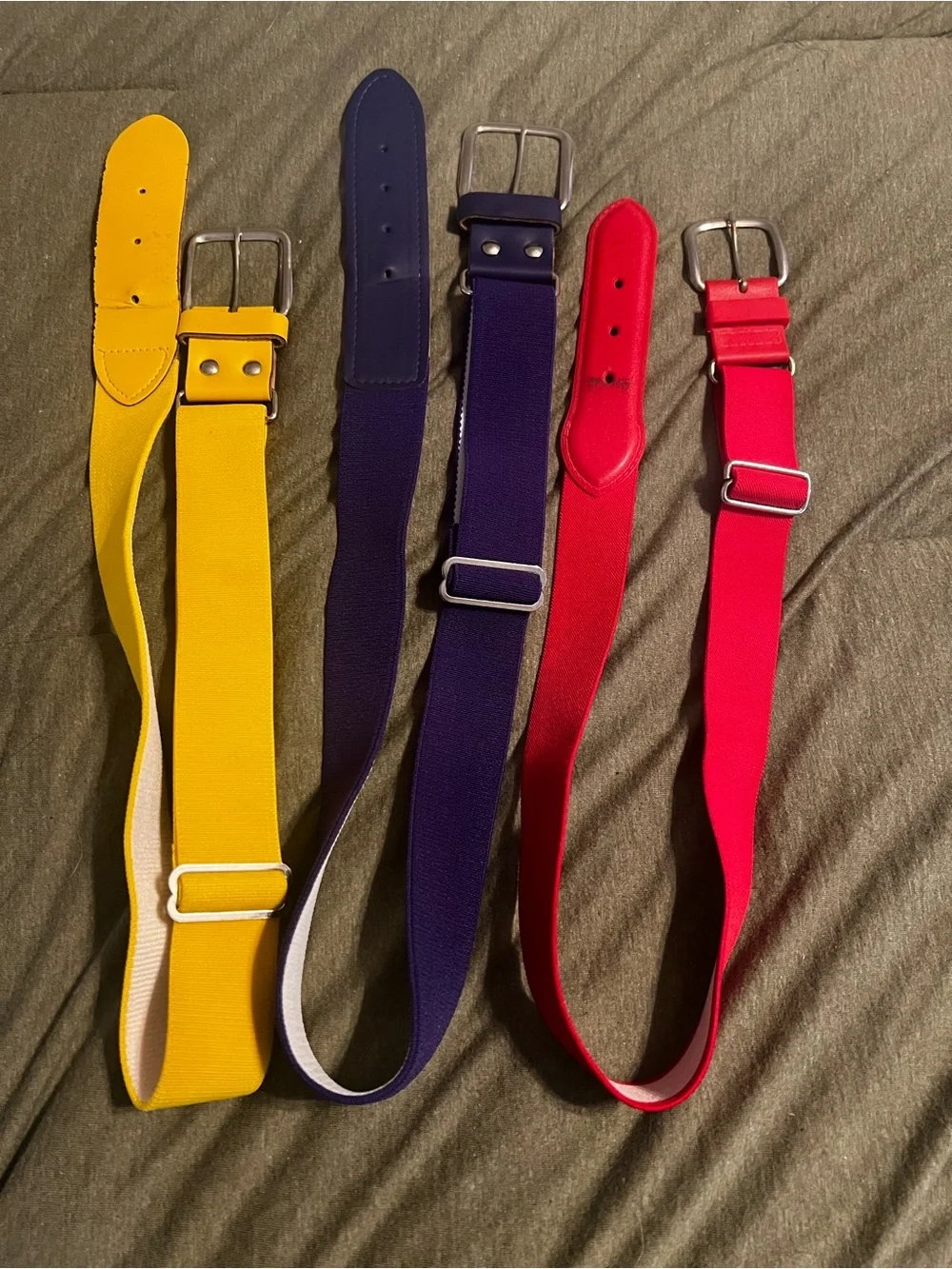 Adult softball baseball belts - Yellow, Purple, Red